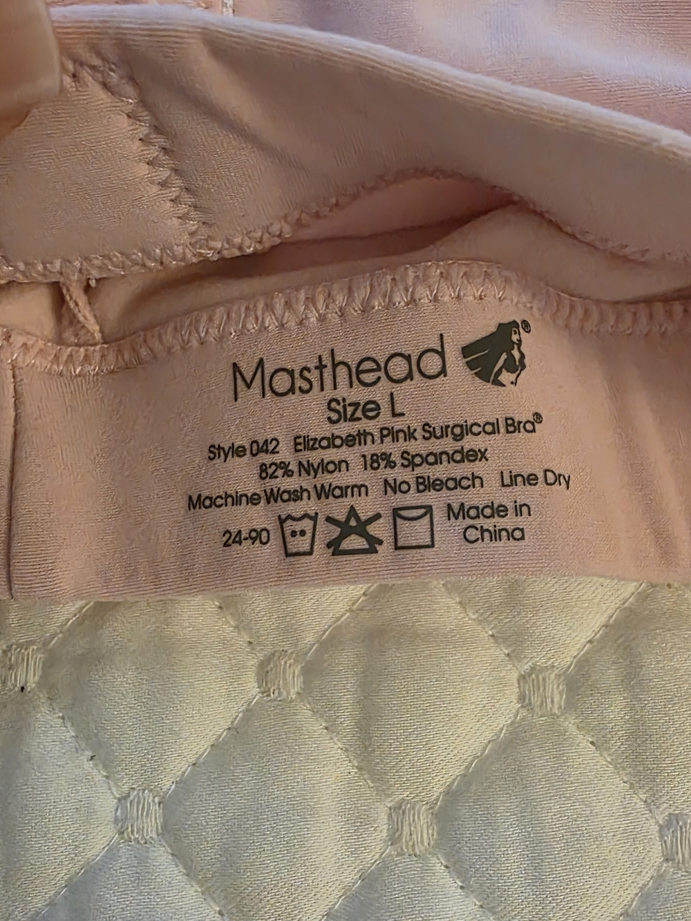 Masthead Elizabeth Surgical Bra in Soft Pink - Size L
